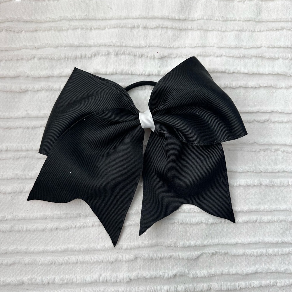 Black Hair Bow with White Accent for Girls